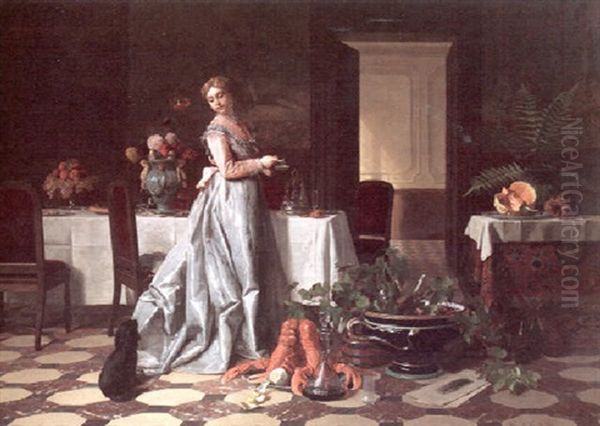 Preparing The Banquet Oil Painting by David Emile Joseph de Noter