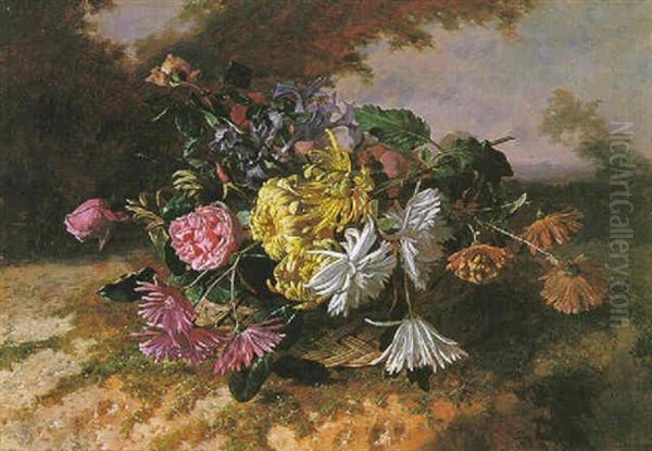 Panier Aux Fleurs Oil Painting by David Emile Joseph de Noter