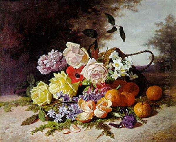 Fleurs Et Fruits Oil Painting by David Emile Joseph de Noter