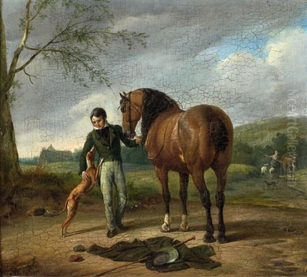 Portrait D'un Cavalier Et Son Levrier Oil Painting by Hermann August Marie de Noter