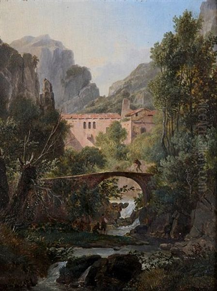 Mediterranean Landscape Oil Painting by Pierre Francois de Noter