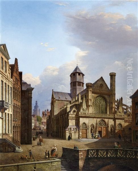 Vue De Ville Avec Au Fond L'eglise De Jerusalem De Bruges (1838) by Pierre Francois de Noter