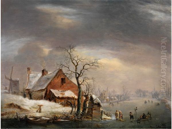 Winterlandschaft Mit Schlittschuhlaufern by Pierre Francois de Noter