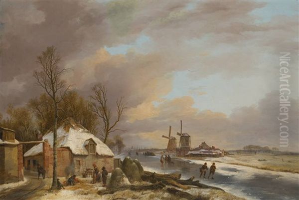 Scene Hivernale Avec Patineurs Oil Painting by Pierre Francois de Noter