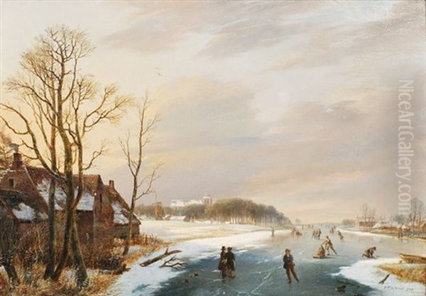 Patineurs Oil Painting by Pierre Francois de Noter