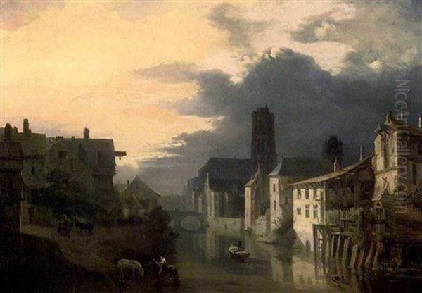 Vue Nocturne De Gand Oil Painting by Pierre Francois de Noter