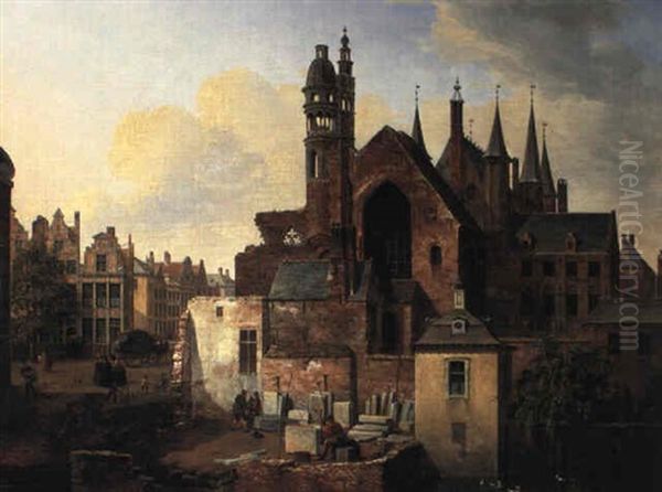 View Of A Dutch Town Oil Painting by Pierre Francois de Noter