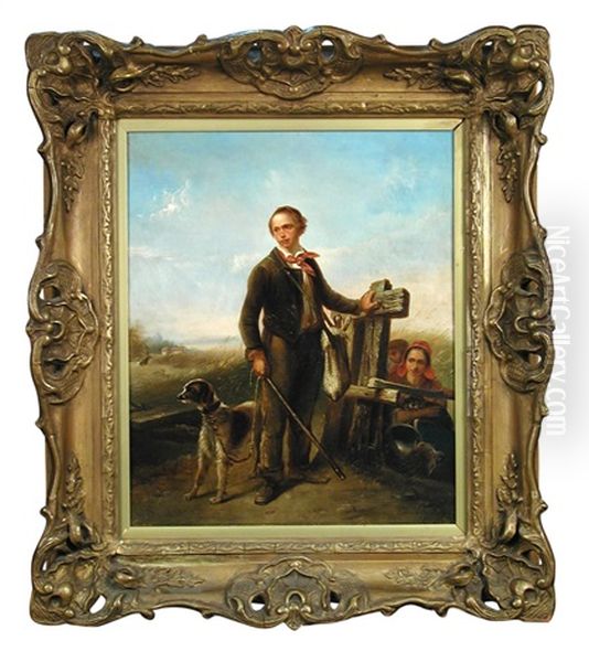 A Boy Warrener With His Spaniel And A Rabbit In A Bag Oil Painting by Emanuel Noterman