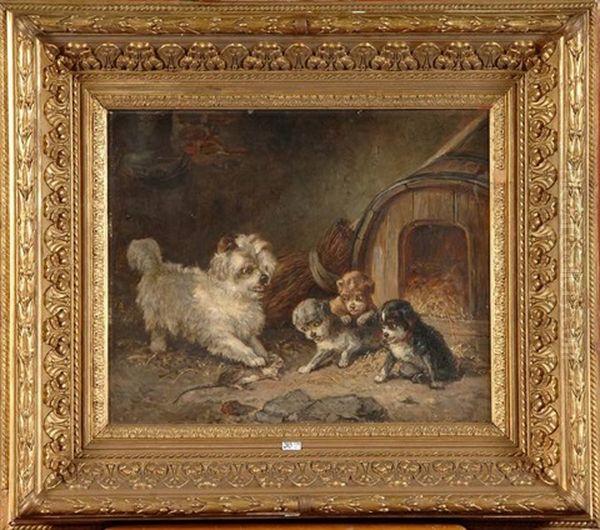 Chienne Rapportant Une Souris A Ses Petits Oil Painting by Emanuel Noterman