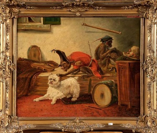 Petit Chien Et Singes Savants Oil Painting by Emanuel Noterman