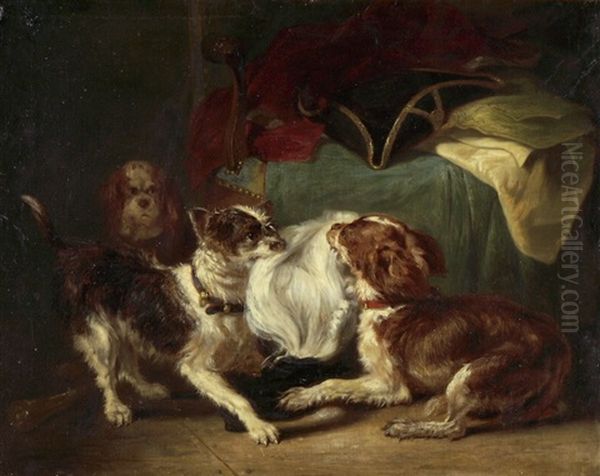 Mit Einer Perucke Spielende Hunde Oil Painting by Emanuel Noterman