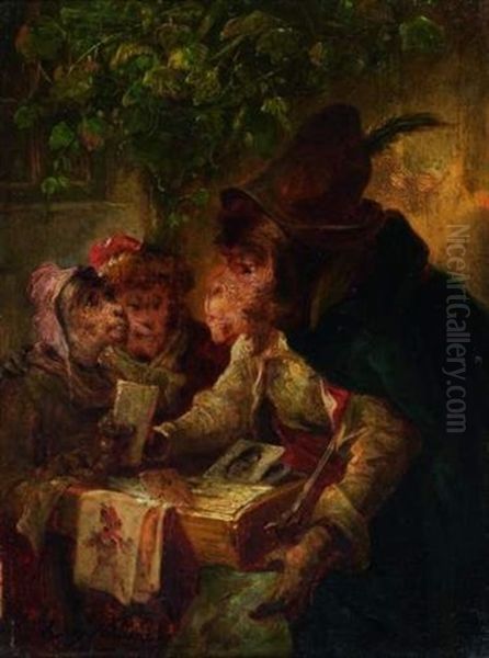 Singerie : Le Marchand Ambulant Oil Painting by Emanuel Noterman