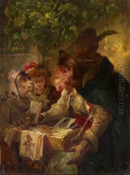 Singerie : Le Marchand Ambulant Oil Painting by Emanuel Noterman