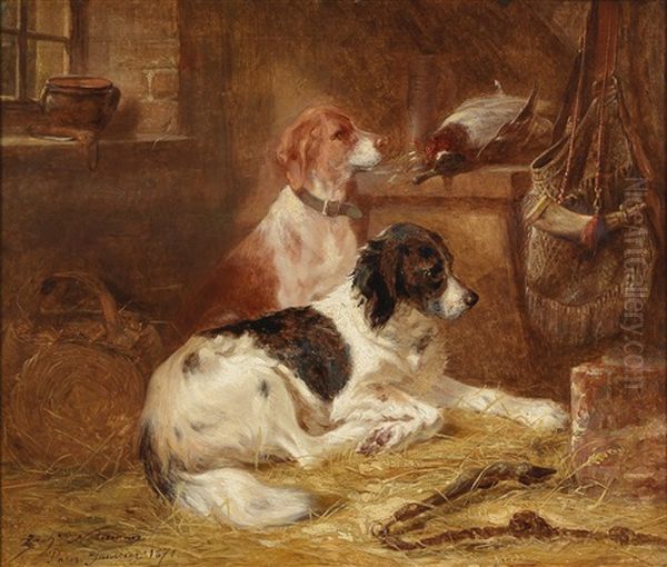 Hunting Dogs In The Stable Oil Painting by Zacharias Noterman