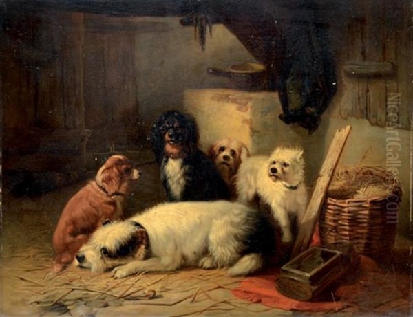 Les Chiens Dans La Grange Oil Painting by Zacharias Noterman