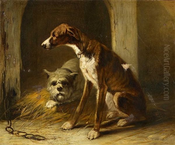 Zwei Hunde Vor Der Hundehutte Oil Painting by Zacharias Noterman