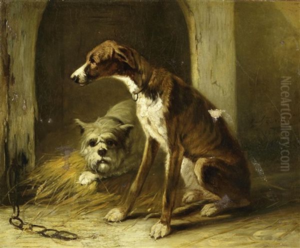 Zwei Hunde Vor Der Hundehutte Oil Painting by Zacharias Noterman