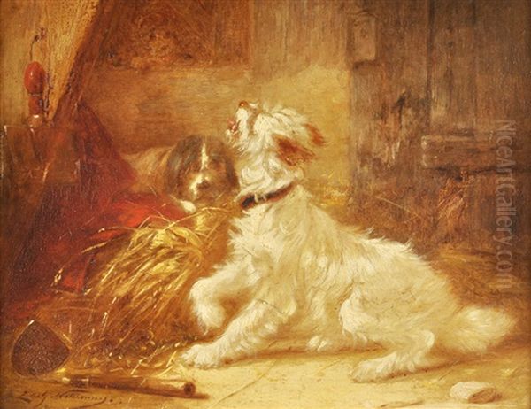 Dos Perros En Un Interior Oil Painting by Zacharias Noterman