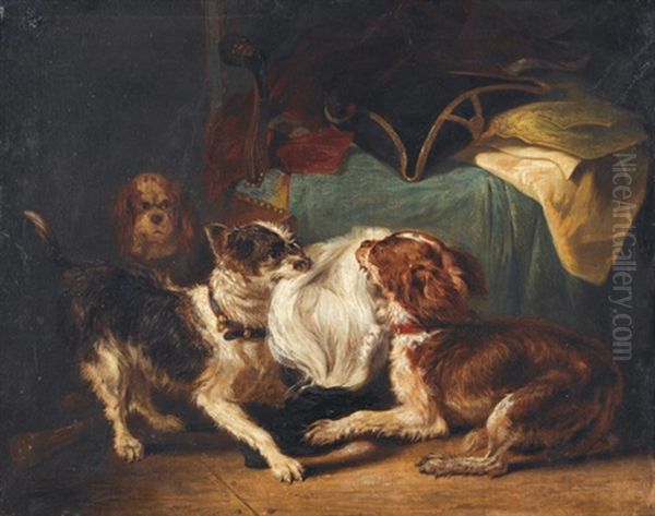 Interieur Mit Hunden Und Offiziersperucke by Zacharias Noterman