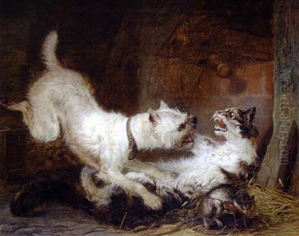 Chien Agressant Un Chat Oil Painting by Zacharias Noterman