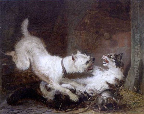 Chien Et Chat Oil Painting by Zacharias Noterman