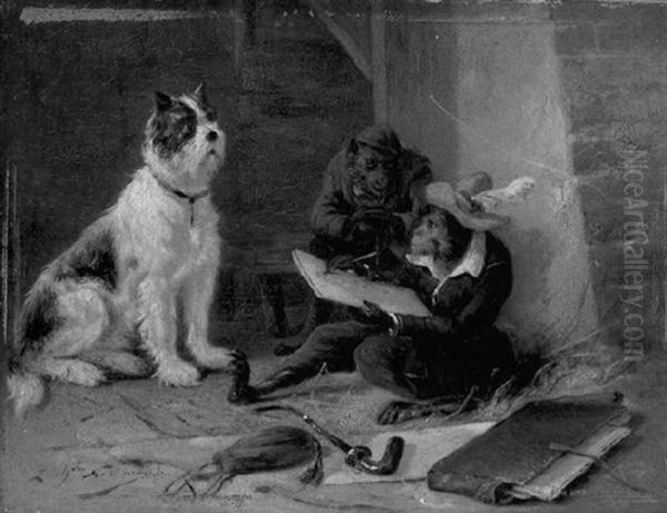 Singe Dessinant Un Chien Oil Painting by Zacharias Noterman