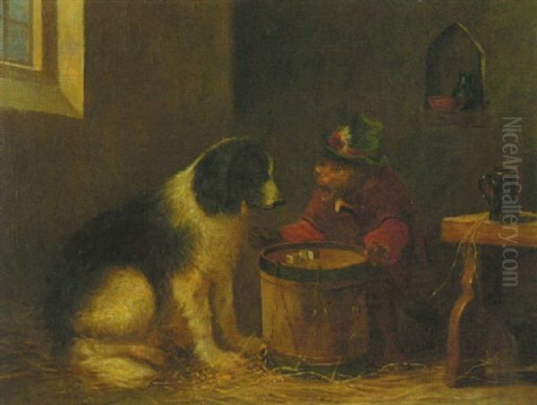 Affe Und Hund Beim Wurfelspiel Auf Einer Trommel Oil Painting by Zacharias Noterman