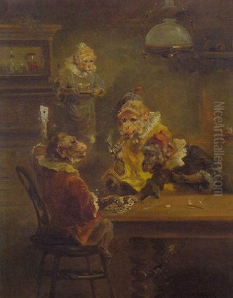 Singes Jouant Aux Cartes Dans Une Taverne Oil Painting by Zacharias Noterman