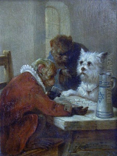 Singes Et Chiens Savants Jouant Aux Cartes Oil Painting by Zacharias Noterman