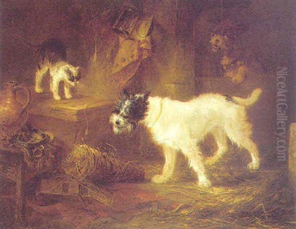 Two Dogs And A Cat Oil Painting by Zacharias Noterman