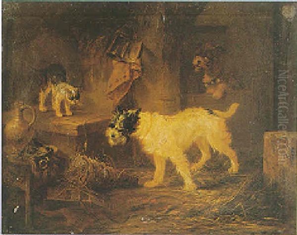 Chiens Et Chat Dans La Grange Oil Painting by Zacharias Noterman