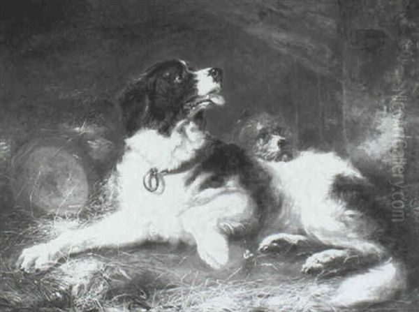 Two Dogs In A Barn Oil Painting by Zacharias Noterman