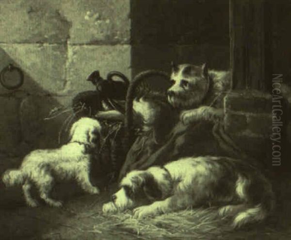 Terriers In A Barn Oil Painting by Zacharias Noterman