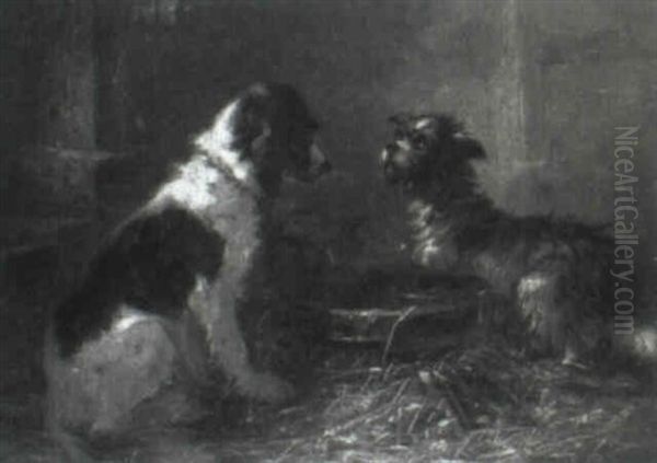 Dogs Beside A Water Tub Oil Painting by Zacharias Noterman