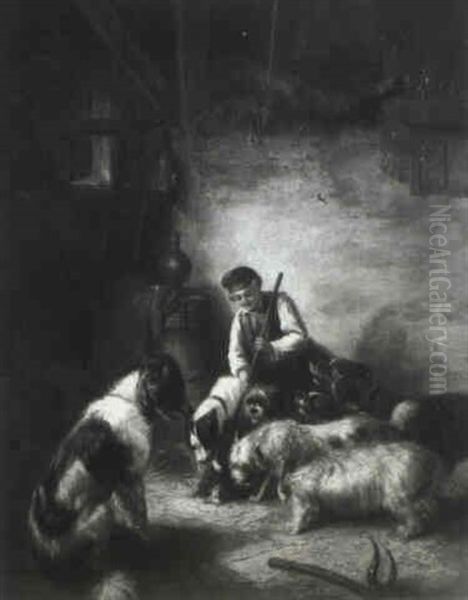 Dogs In A Barn by Zacharias Noterman