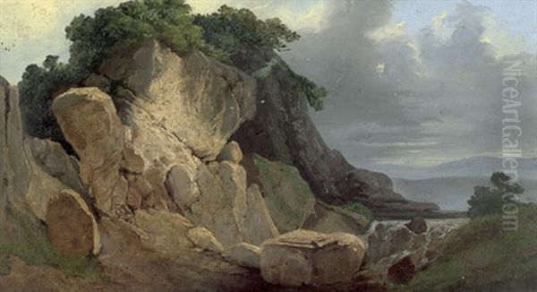 Landschaft Mit Wildbach Und Felsformation Oil Painting by August Friedrich Wilhelm Nothnagel