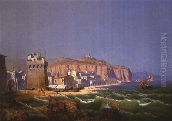 Suditalienische Kustenlandschaft Mit Wehrturm Oil Painting by August Friedrich Wilhelm Nothnagel