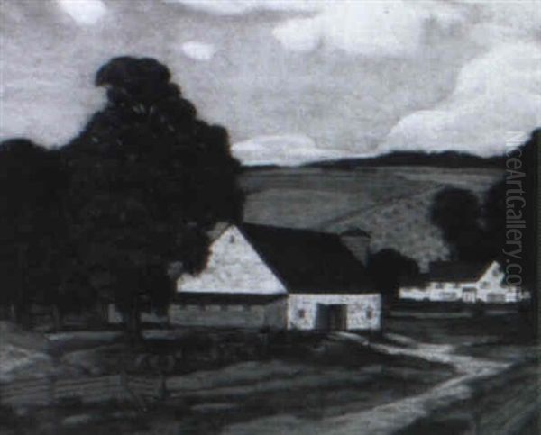 A Country Barn With Spring Hills Oil Painting by Raymond Nott