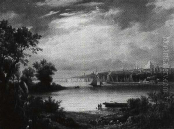 View Of Istanbul Across The Bosphorus Oil Painting by Edouard Auguste Nousveaux