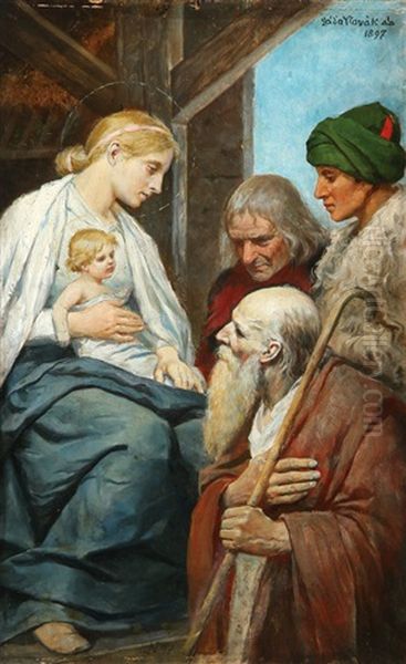 Adoration Of The Shepherds Oil Painting by Lada Novak