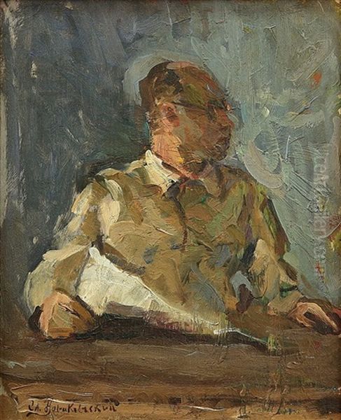 Man Reading A Newspaper Oil Painting by Oleksa Novakivsky