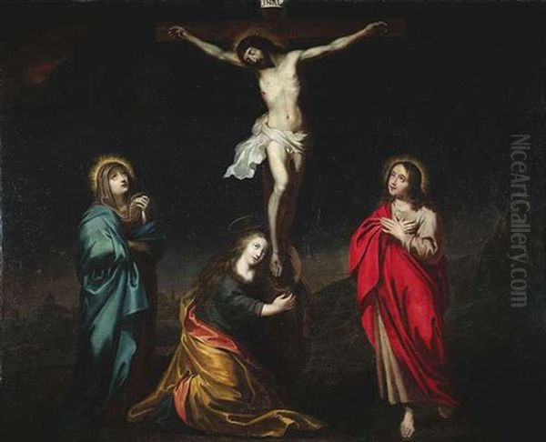 Golgatha. Maria, Maria Magdalena Und Johannes Trauern Am Kreuz Christi Oil Painting by Pietro (Monrealese) Novelli