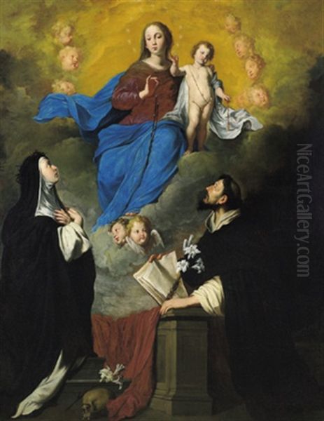 La Madonna Del Carmine: Madonna Con San Benedetto, La Santa Scholastica Ed Angeli Oil Painting by Pietro (Monrealese) Novelli