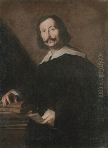 Portrait Of A Gentleman, Standing Beside A Pedestal, Resting His Hands On Books Oil Painting by Pietro (Monrealese) Novelli