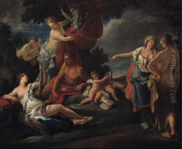 Ercole E Onfale Oil Painting by Pietro Antonio Novelli