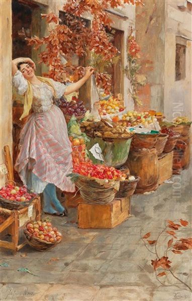 A Venetian Fruit Seller Oil Painting by Stefano Novo