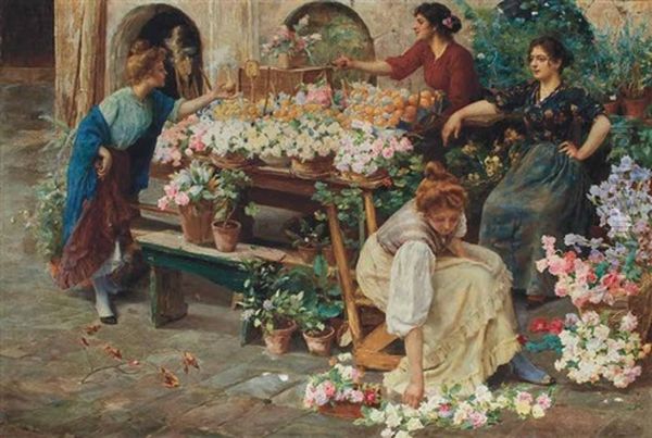 The Flower Market Oil Painting by Stefano Novo