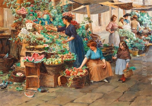 Market In Venice Oil Painting by Stefano Novo