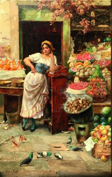 Die Schone Obstverkauferin Oil Painting by Stefano Novo