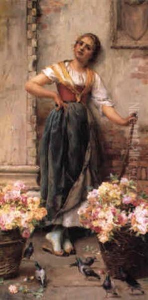 The Flower Seller Oil Painting by Stefano Novo